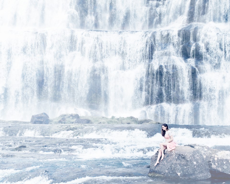 Scene from photography shoot in Iceland in front of waterfall