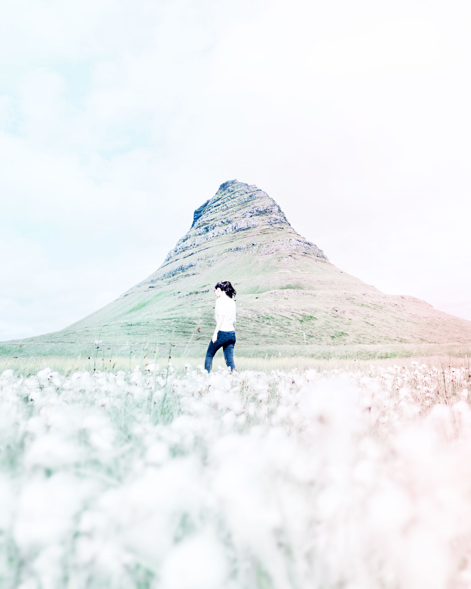 a shot from a photoshoot in Iceland with a green mountain background.