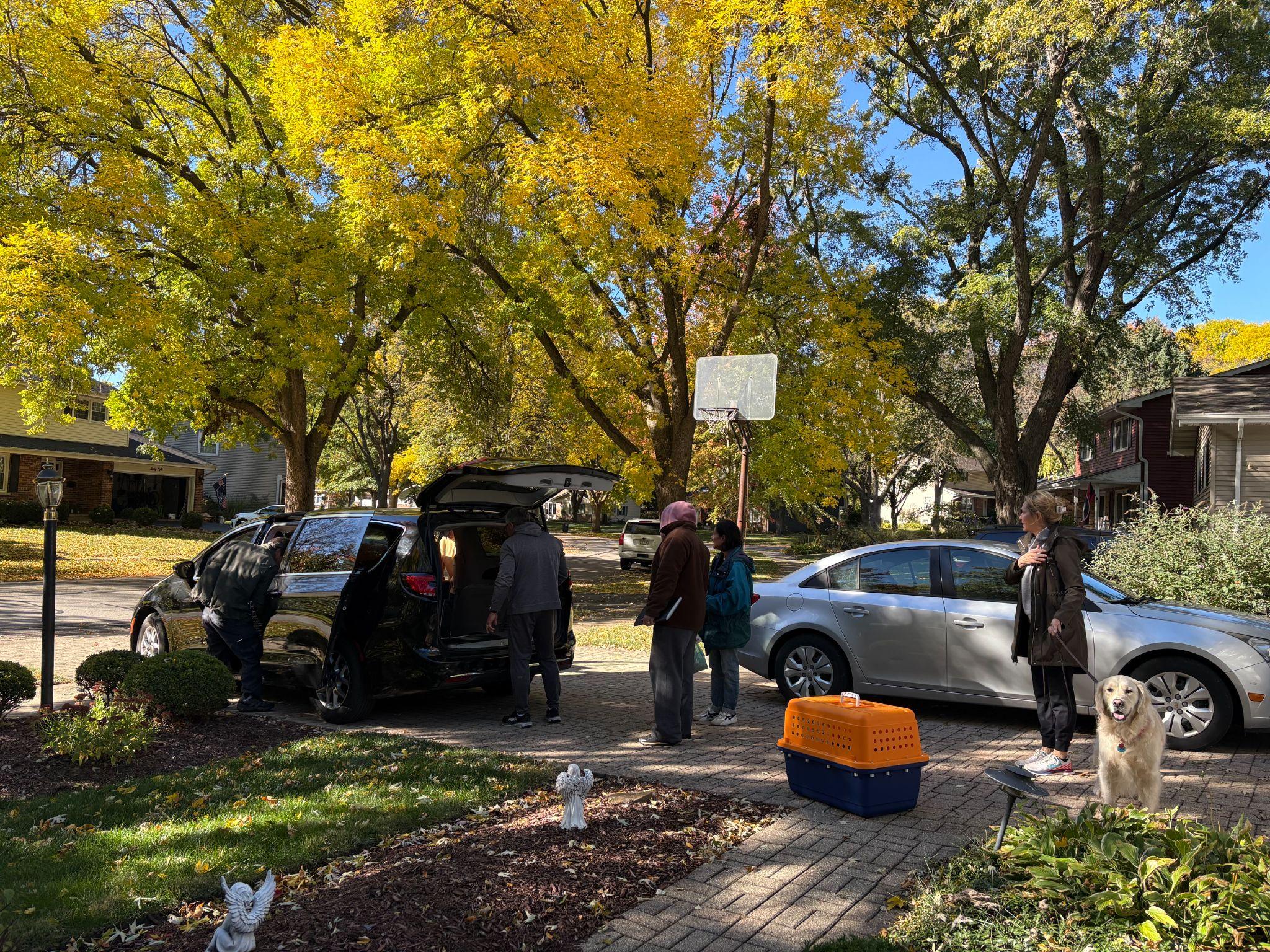 Moving day with our dog, Charlie, and our cat, Spud