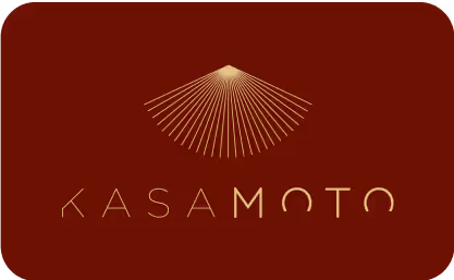Kasa Moto logo in gold with a red background