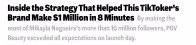 Screenshot of a webpage headline about a TikToker's strategy that helped them earn $1 million in 8 minutes with over 16 million followers and a successful launch day.