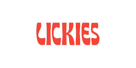 Red stylized text spelling LICKIES on a transparent background.