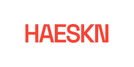 Red text spelling HAESKIN in uppercase letters on a white background.