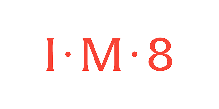 Red text reading I·M·8 with dots between the characters on a black background.
