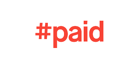 The hashtag #paid in bold red font on a black background.