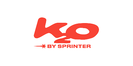 Red K2O logo with text 'BY SPRINTER' underneath on a transparent background.