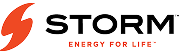The word STORM in bold black uppercase letters next to a stylized orange lightning bolt, with the tagline ENERGY FOR LIFE below in smaller uppercase orange letters.