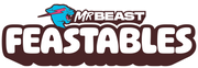 MrBeast Feastables logo with 'MR BEAST' in white letters outlined in black and red above the word 'FEASTABLES' in bold white uppercase letters with a brown outline.