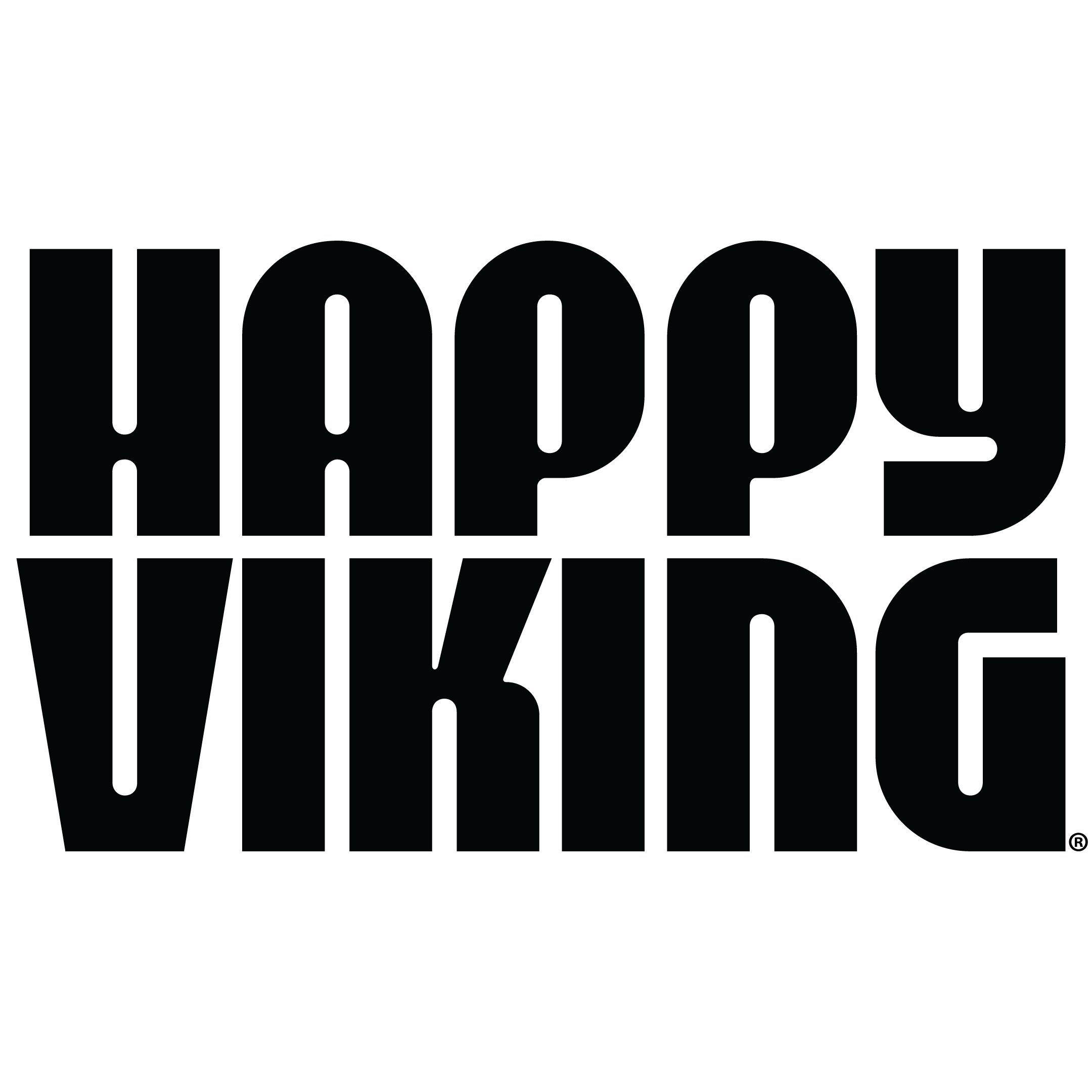 The words Happy Viking in bold, black, uppercase letters stacked with Happy on top and Viking below.