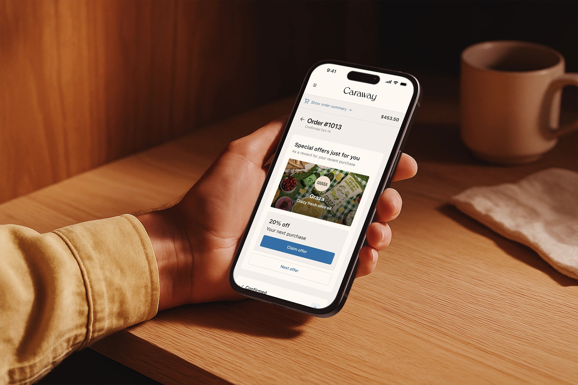 Phone displaying post-purchase offer interface