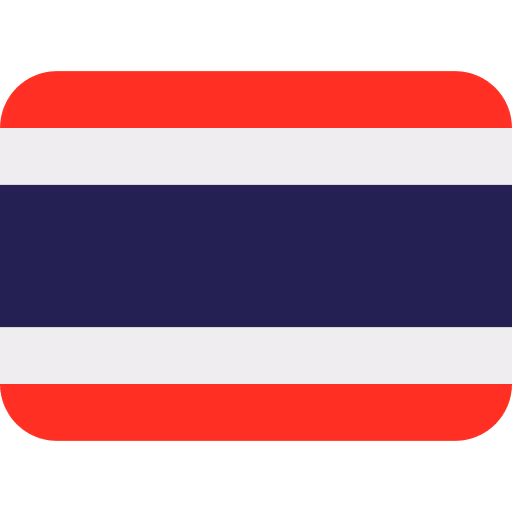 Flag of Thailand with five horizontal stripes in red, white, blue (double width), white, and red with rounded edges.