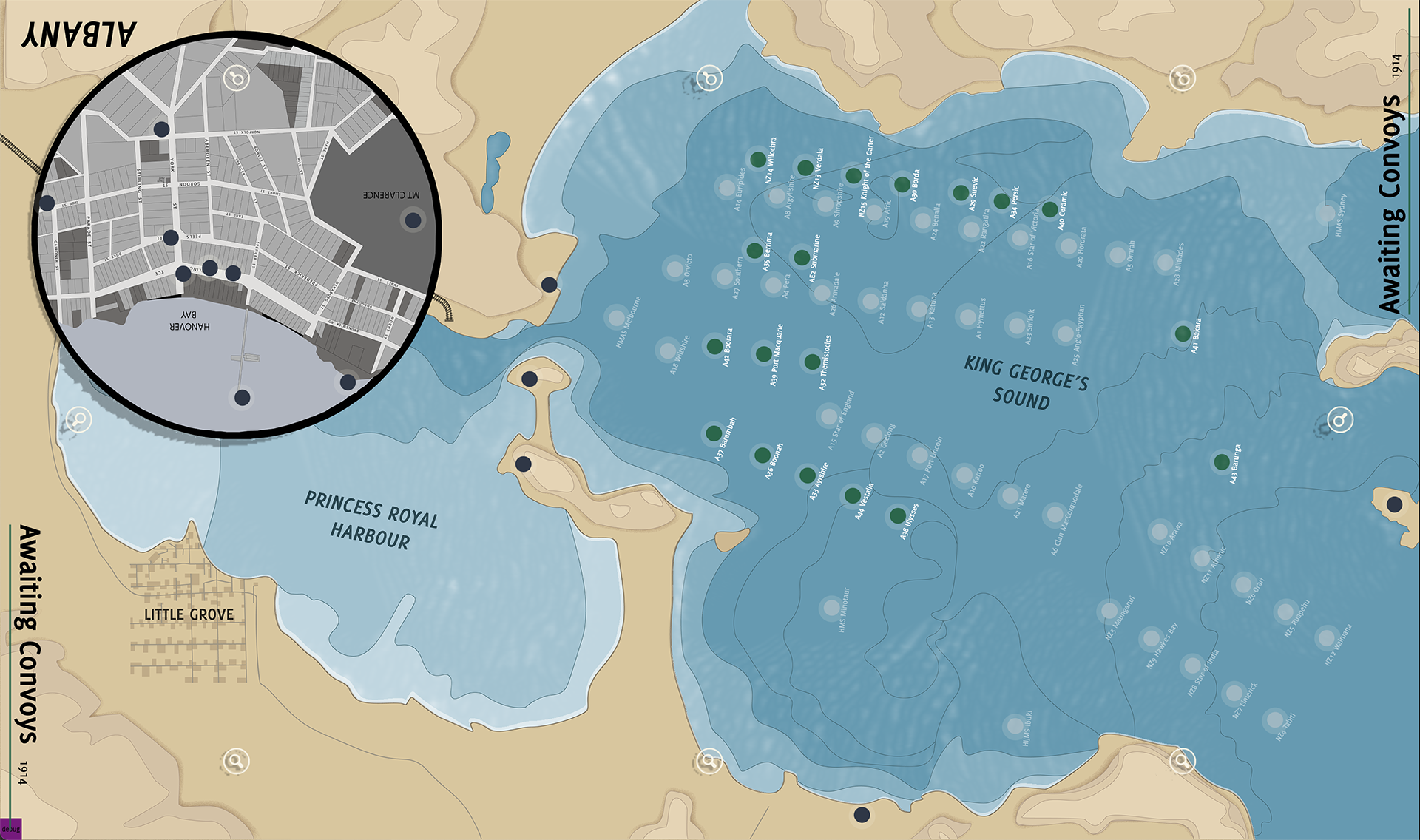 screen shot of a map of Albany wth interactive touch points visitble