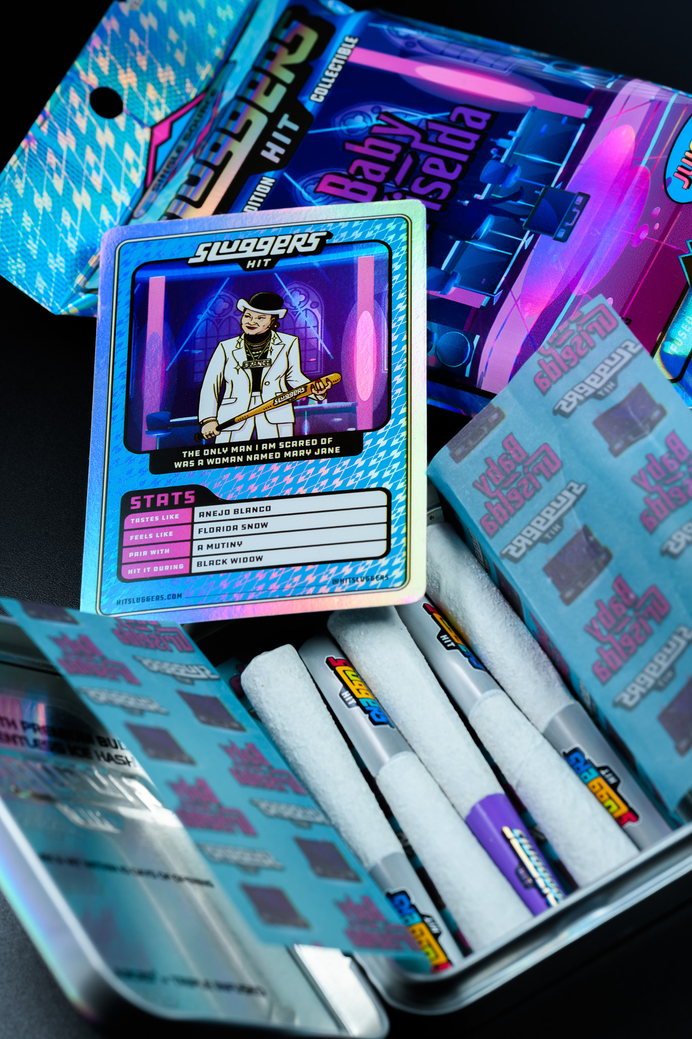 Sluggers Hit 5 pack of pre-rolls with the collectable card