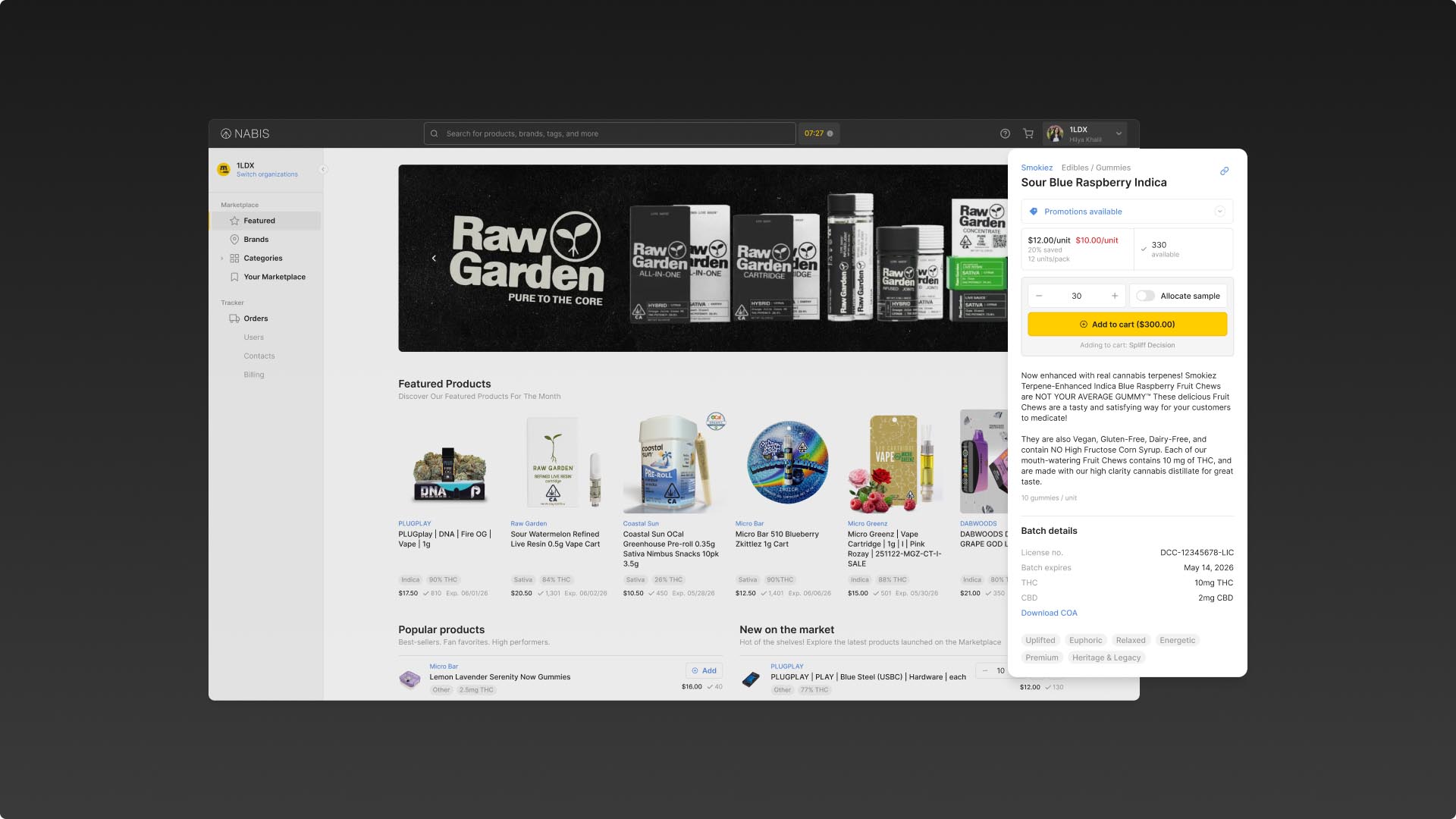 An individual product card on the Nabis Marketplace