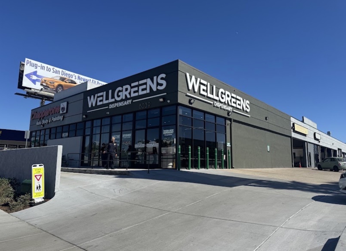 Wellgreens cannabis dispensary storefront in San Diego, California