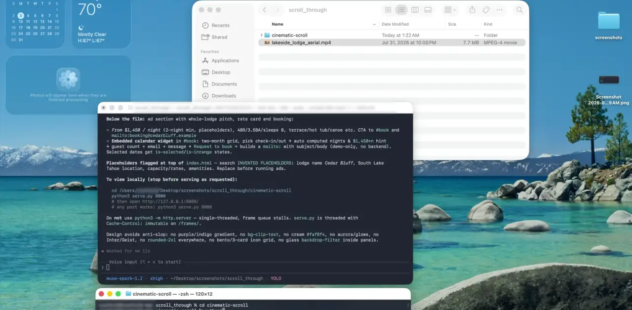 Muse Spark and Muse Code — building and previewing a cinematic website