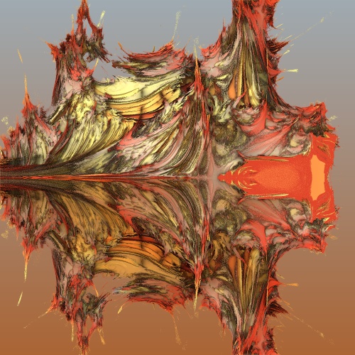 Gold and red symmetrical 3D fractal