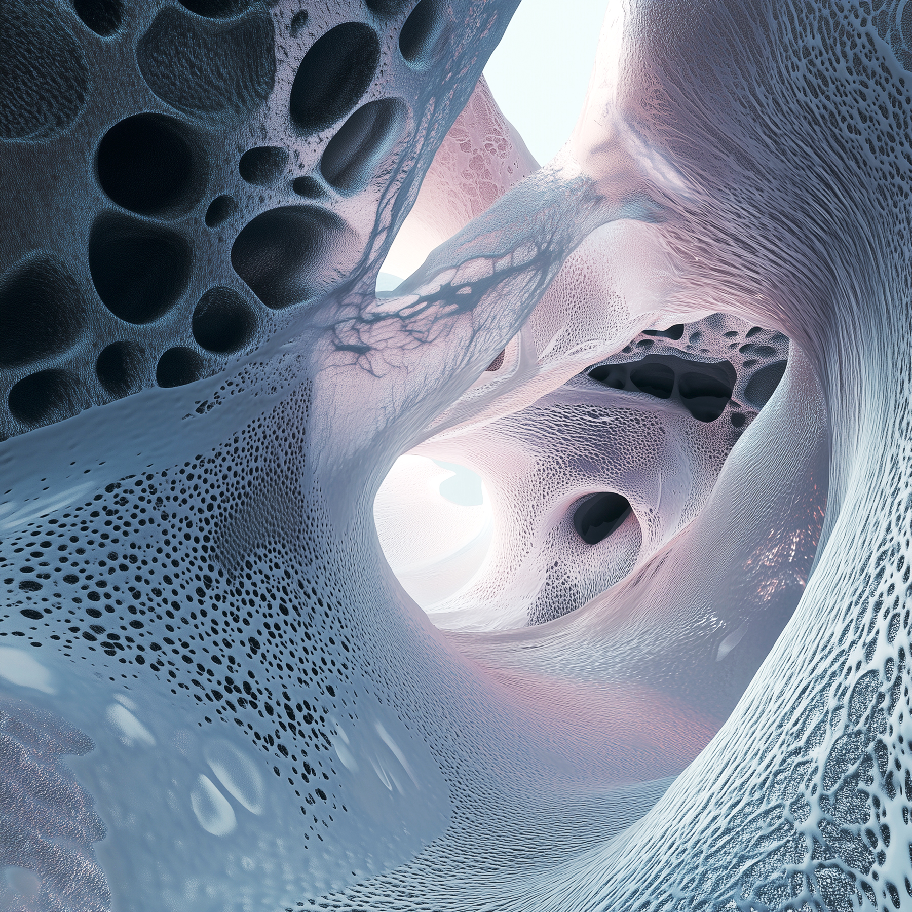 SoundSculpt concept: pale pink and blue sculptural surfaces surrounding an illuminated opening.