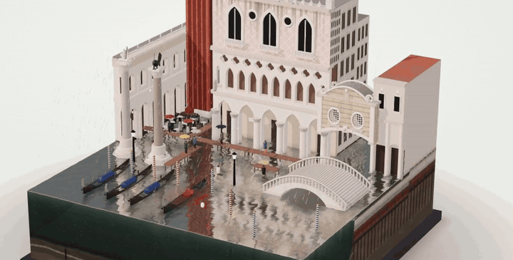 Rainpost’s miniature Venice, with rainwater surrounding St. Mark’s Square.