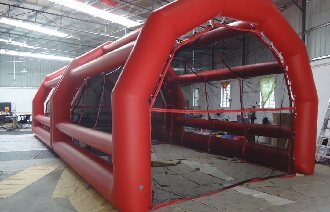 Batting Cage is fully enclosed and includes a pitching machine. 50' l x 16' w x 12' h.
