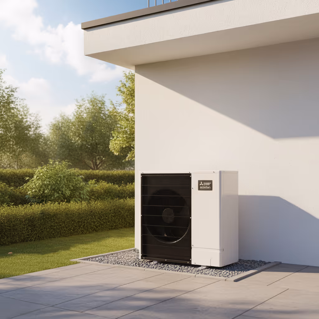 Warmtepomp netjes geĂŻnstalleerd.