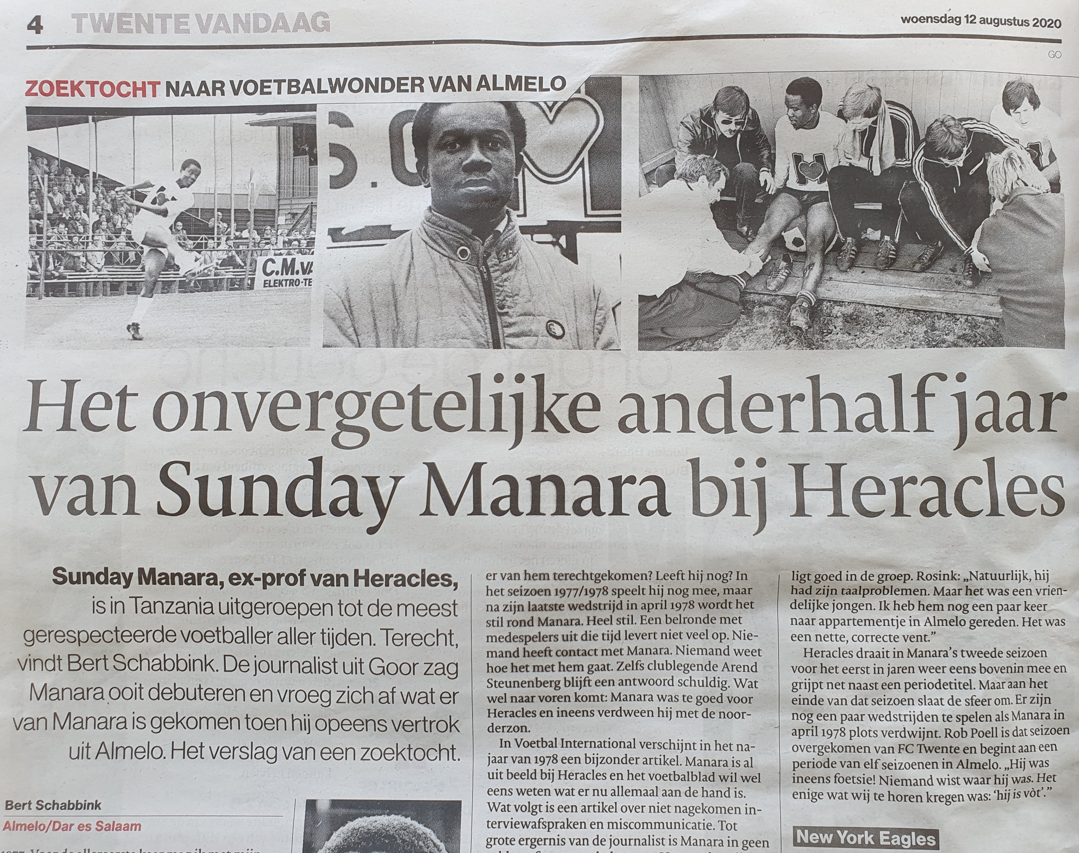 Artikel over Sunday Manara in Tubantia