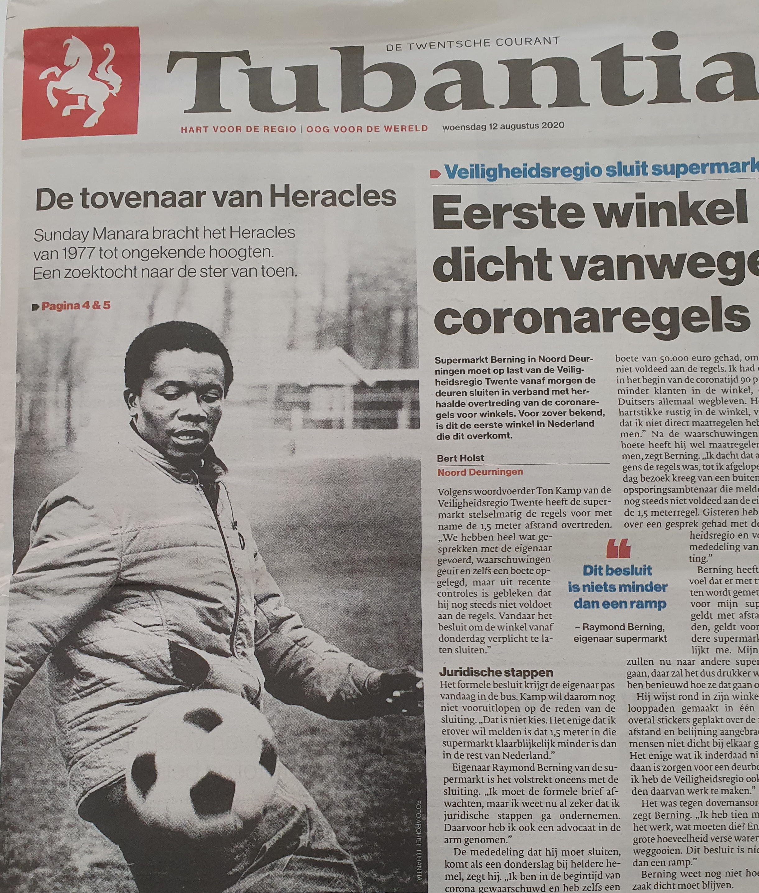 Voorpagina Tubantia met artikel Manara