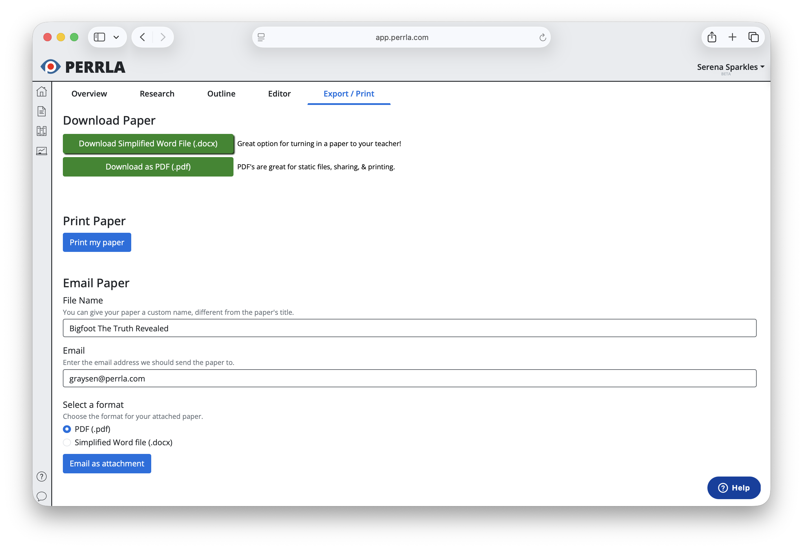 Image of downloading your paper from PERRLA Online