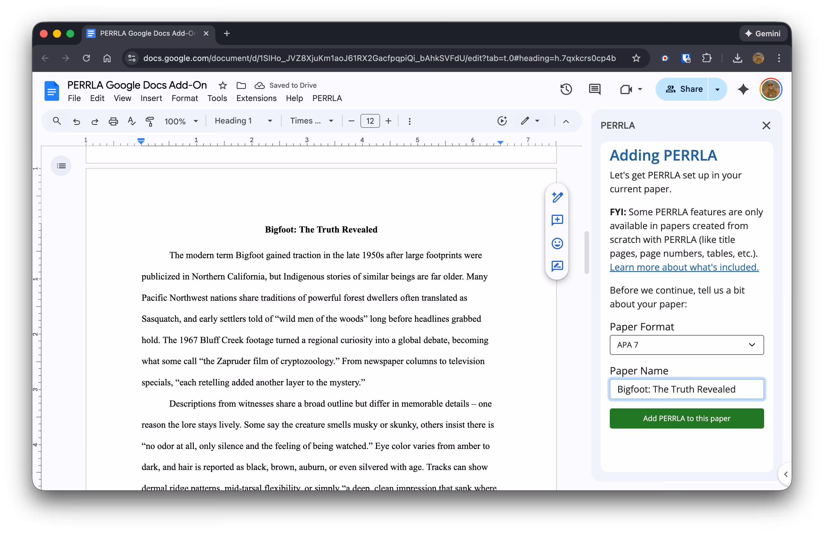 Image of adding PERRLA to a Google Doc