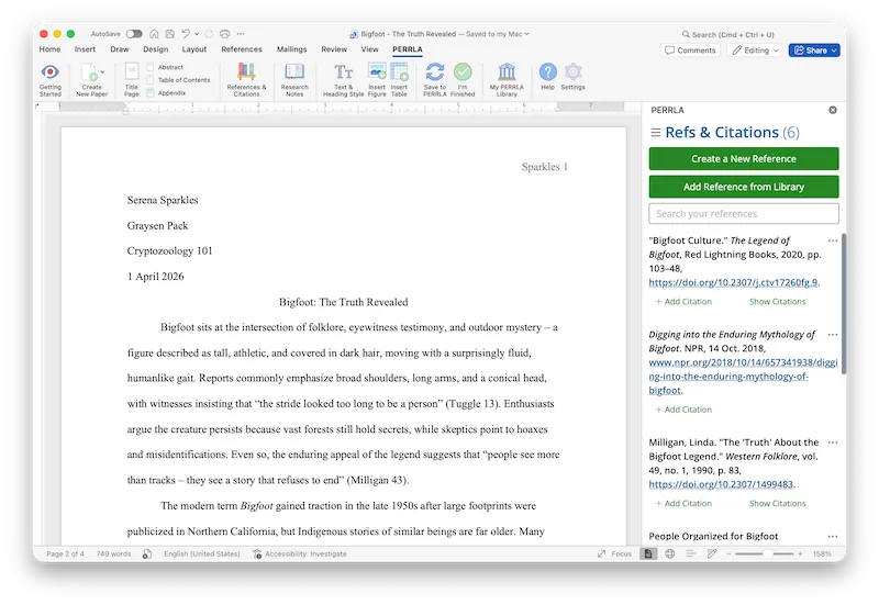 Image of using PERRLA in Microsoft Word
