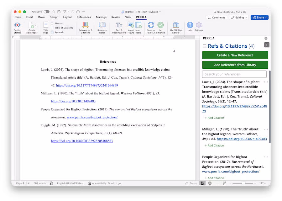 Image of using PERRLA in Microsoft Word