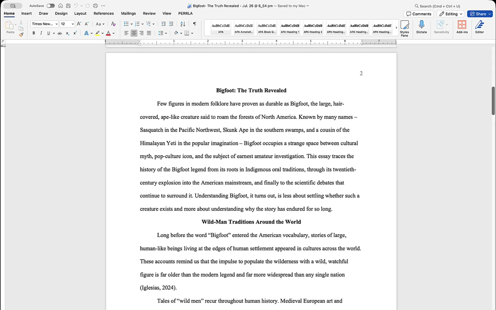 The finished paper open in Microsoft Word.