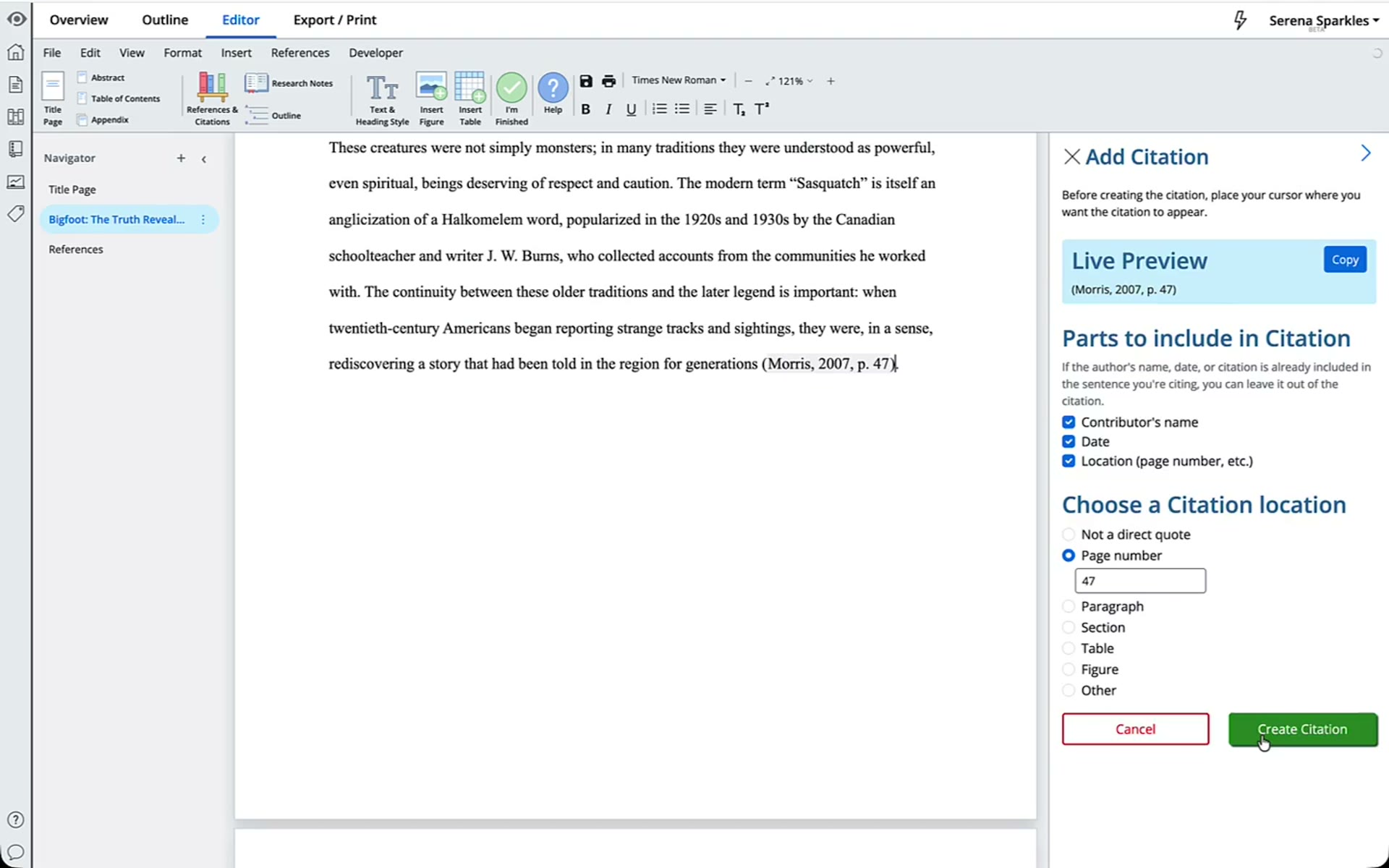 Inserting a citation into the paper.