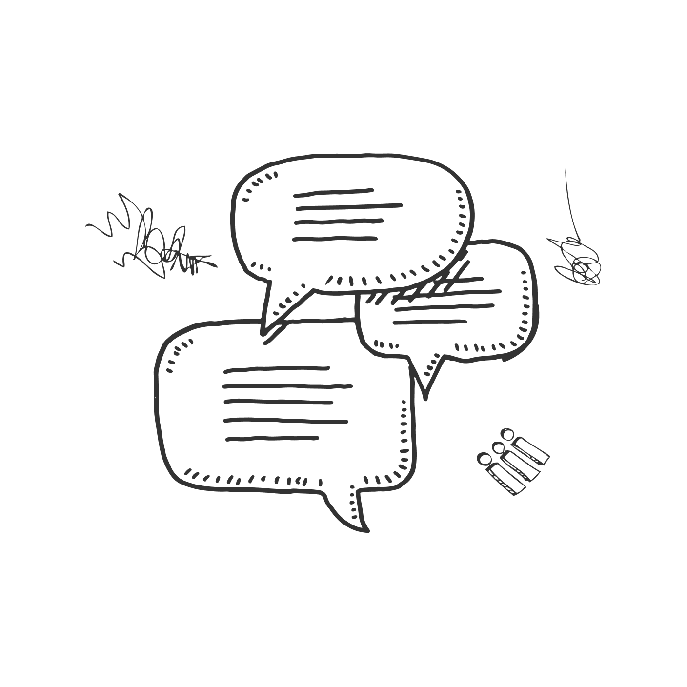 Three sketched speech bubbles