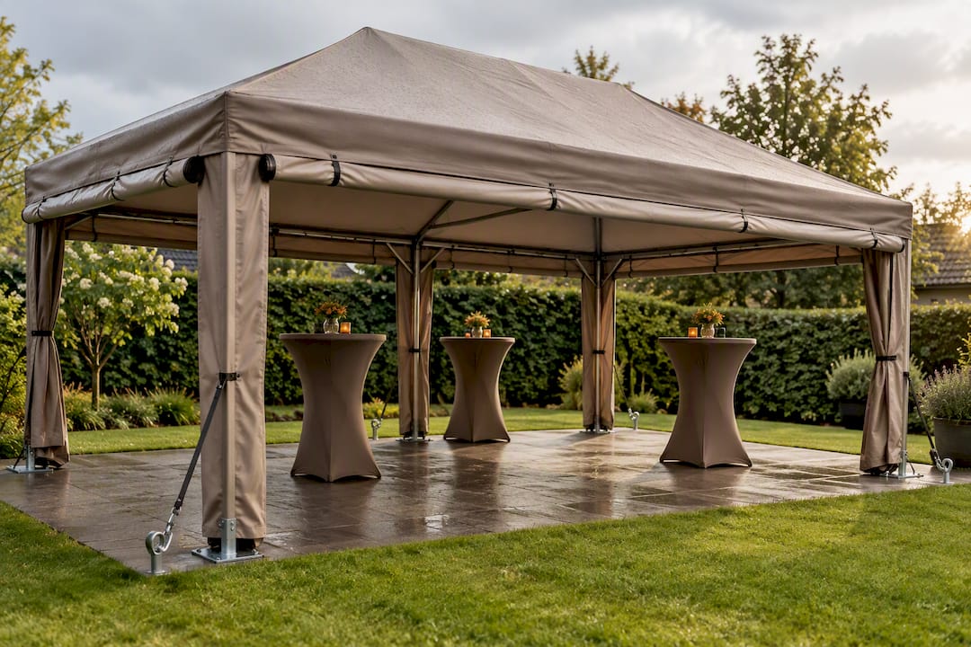 Stevig verankerde partytent in de tuin
