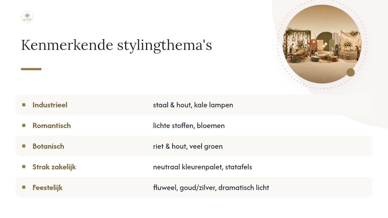 Vergelijking van vijf thema's voor evenementstyling