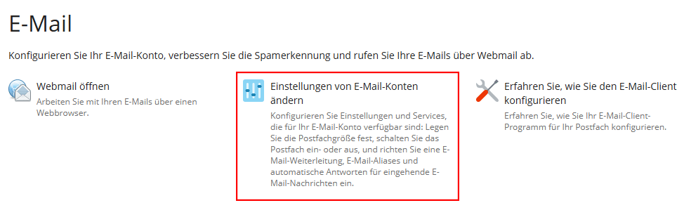 Screenshot der E-Mail Optionen