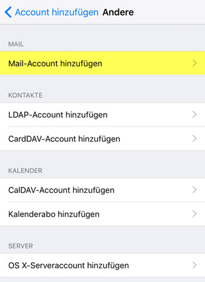 iPhone Mail: Mail-Account hinzufügen