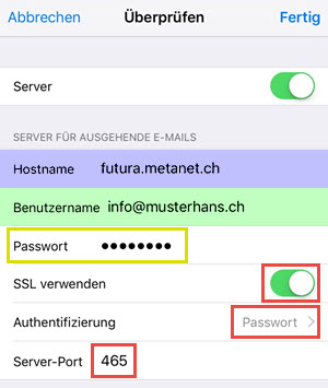 iPhone Mail: SMTP-Server mit SSL und Port 465 konfigurieren
