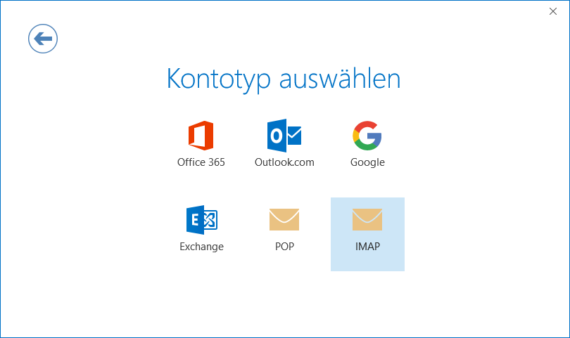 Outlook 2019: IMAP als Kontotyp auswählen