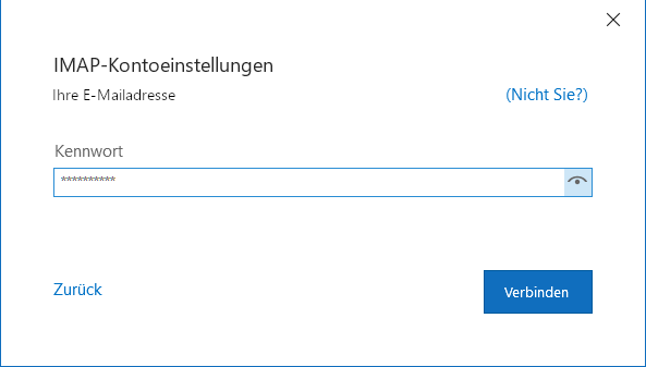 Outlook 2019: Passwort eingeben und verbinden