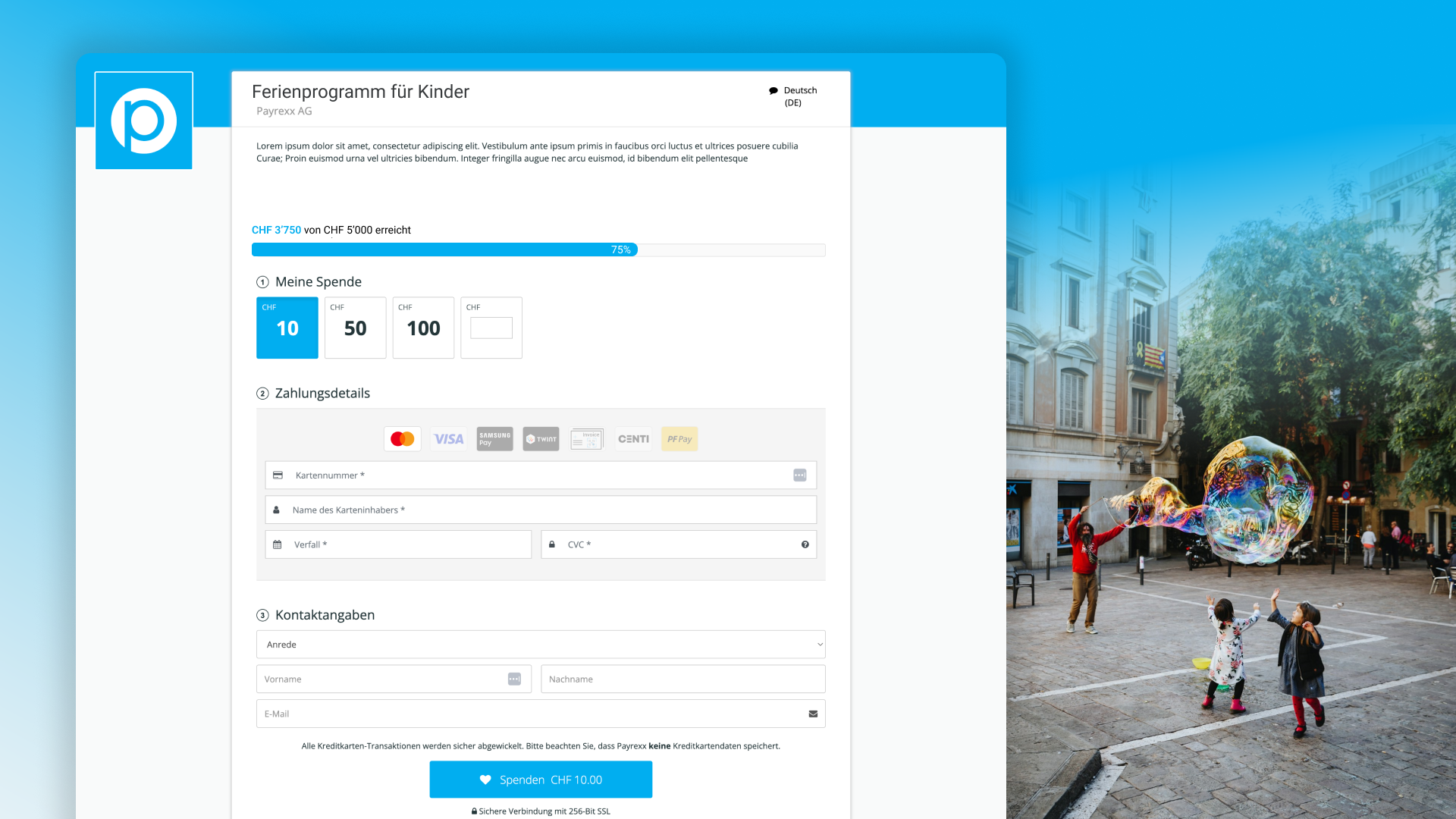 Digitales Zahlungsformular von Payrexx