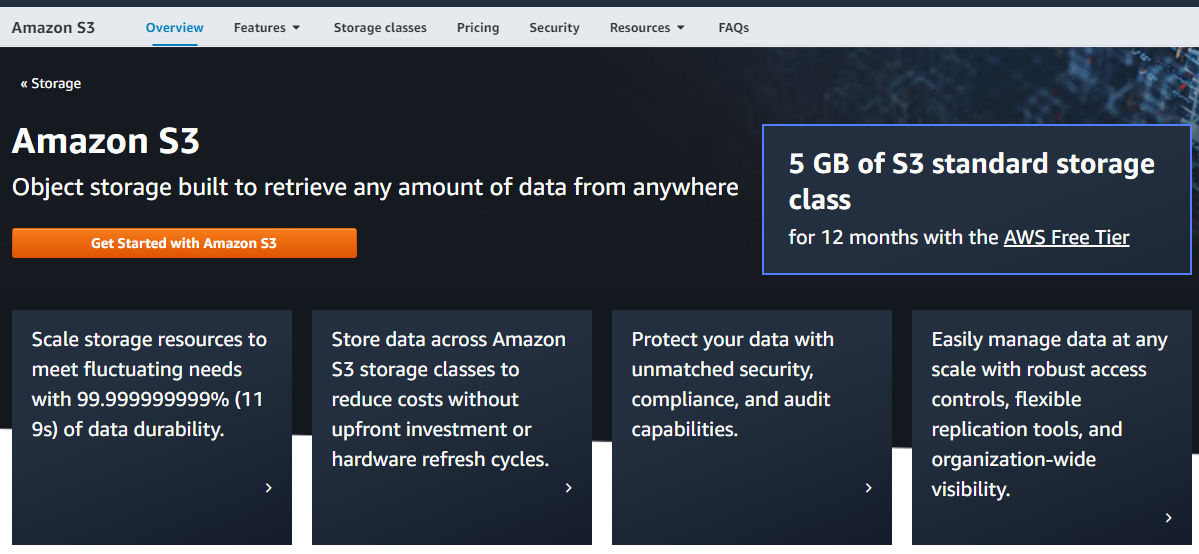 Amazon S3 home page