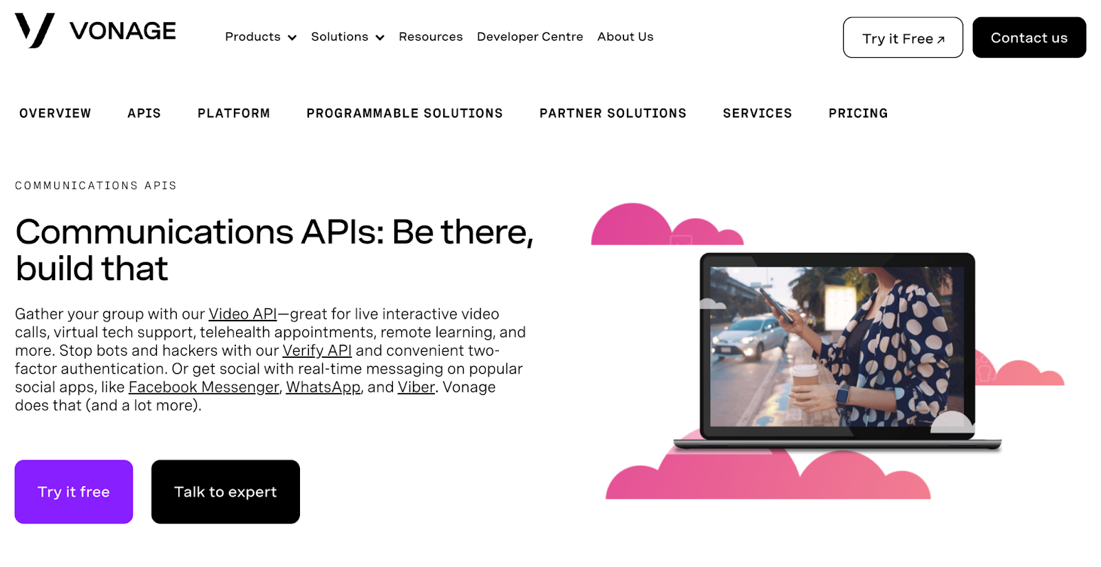 Vonage SMS platform landing page