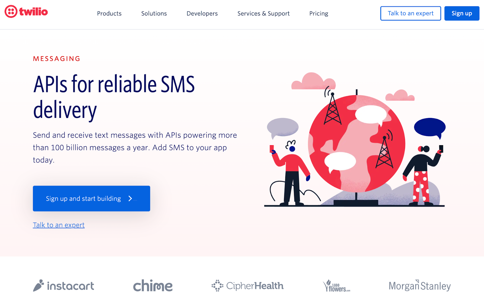 Twilio SMS platform landing page