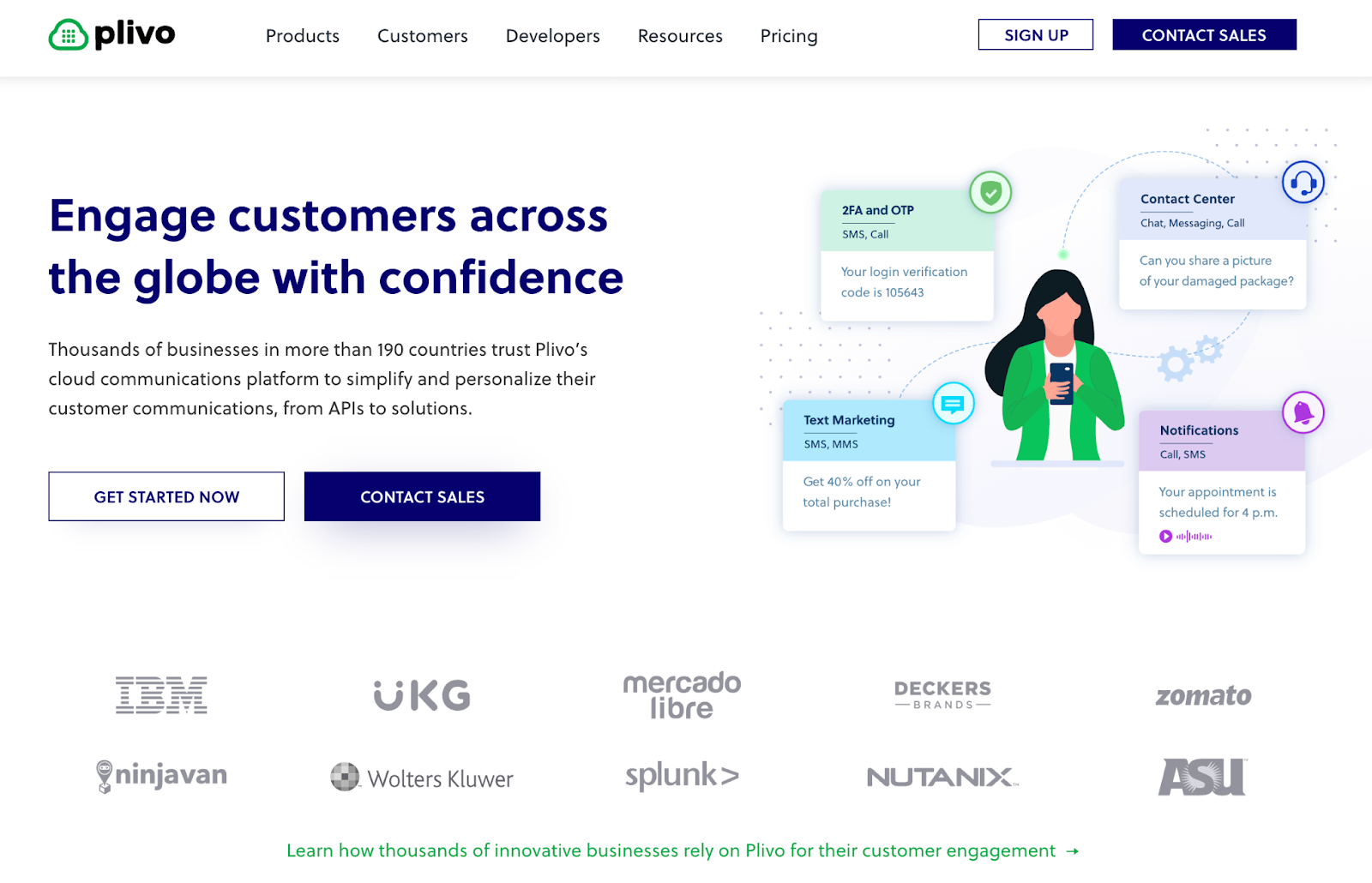 Plivo SMS platform landing page