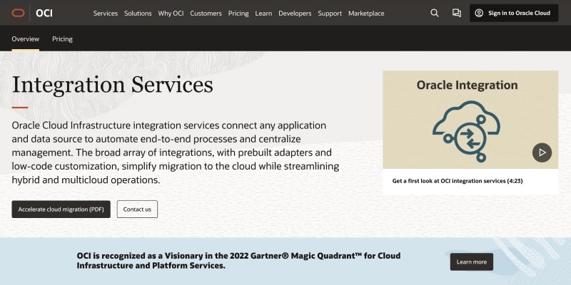 Oracle Integration Services website home page