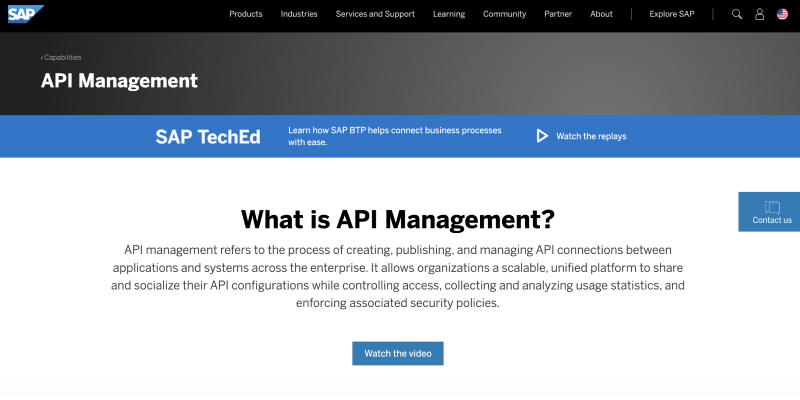 SAP API Management website page