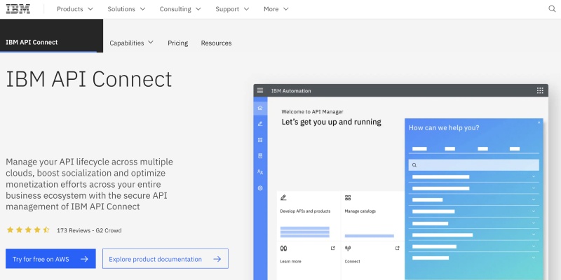 IBM API Connect website home page
