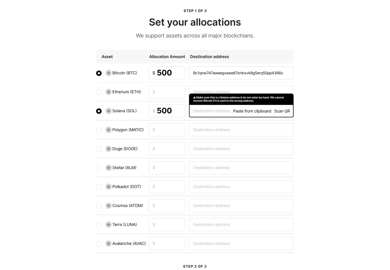 Dollar Allocations